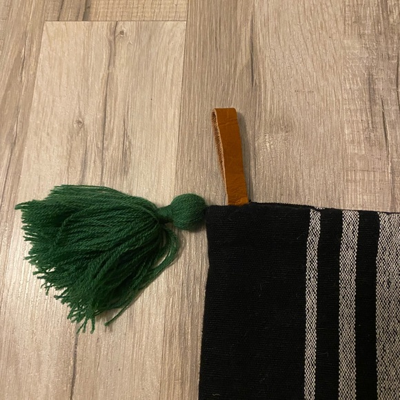 Farm house Style Black and White Plaid Christmas Stocking with Green Pom Pom - Picture 2 of 4